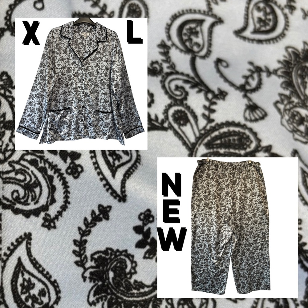 Paisley PJ Set Blue & Black long sleeve button up Sz XL Croft & Barrow NWOT